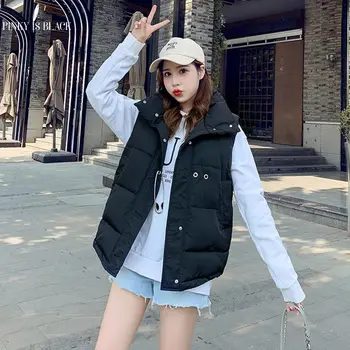 

PinkyIsBlack 2019 Autumn Winter Women Sleeveless Vest Jacket Warm Slim Down Cotton Short Outerwear Casual Female Waistcoat
