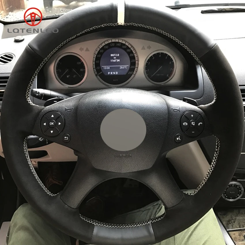 LQTENLEO Black Genuine Leather Suede Car