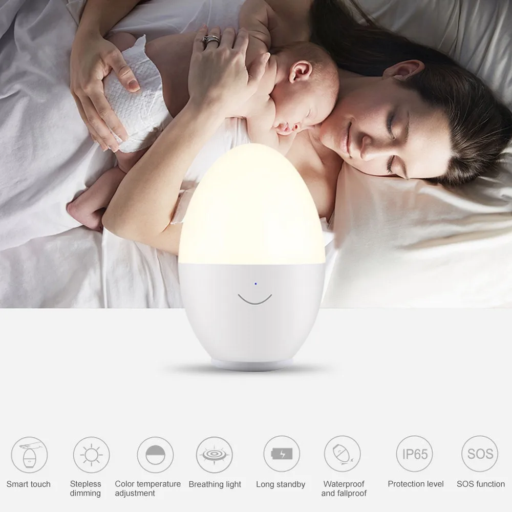 Quarto com Plug-poupança de Energia do Diodo Emissor de Luz Lâmpada do Sono do Bebê Ovo de Luz da Noite do Sensor de Toque Luz da Noite Interruptor Suave Crianças Criativo 8 de Toque Interruptor Quarto com Plug-poupança de