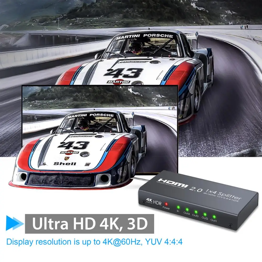 HDMI 2,0 сплиттер поддержка 4 K/60Hz YUV 4:4:4 HDR 1 в 4 Выход HDMI распределение усилитель для PS4 Xbox One Sky Box HD tv проектор