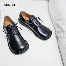 Г. KUNCITI/обувь в японском стиле на шнуровке с квадратным носком из лакированной кожи, школьная обувь на плоской подошве для девочек повседневная обувь в консервативном стиле Весенняя новинка, F24