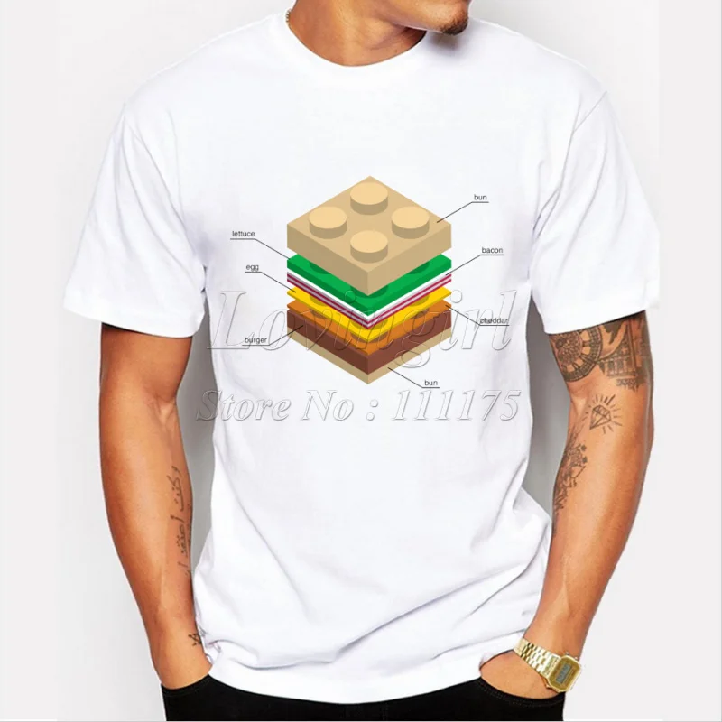 

2019 Geeker Love burger printed t-shirt Men's Short Sleeve O-neck cool tops