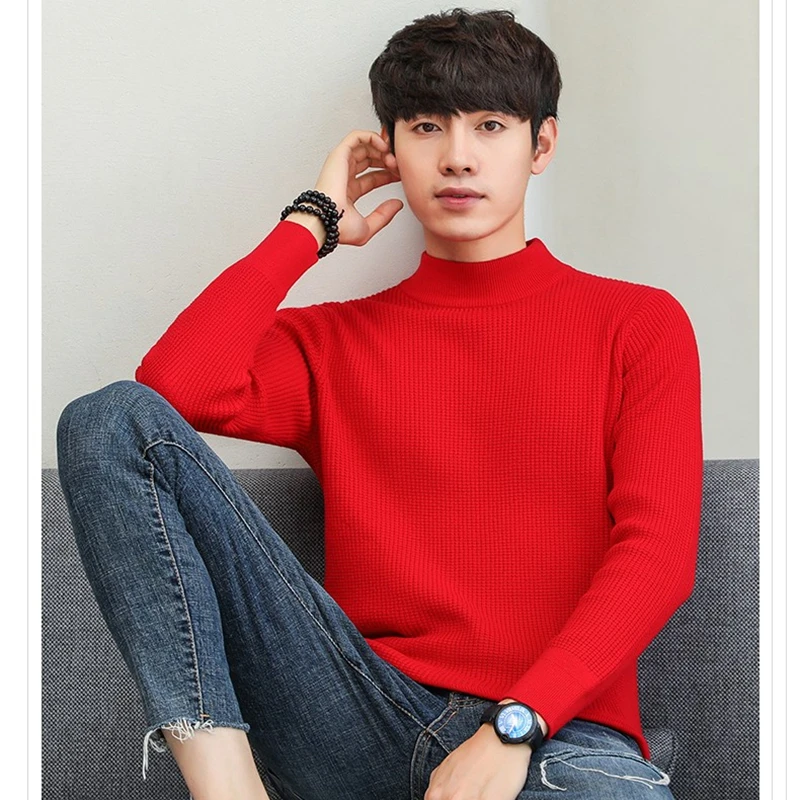 New Wool Sweater men warm cotton elastic winter Korean fashion casual turtleneck solid color plus size 3XL homme tops sweaters