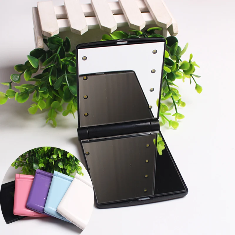 

1Pcs Led Makeup Mirror 5 Colors Lady Makeup Cosmetic Folding Portable Compact Pocket Mirror 8 LED Lights Lamps Makeup Tool
