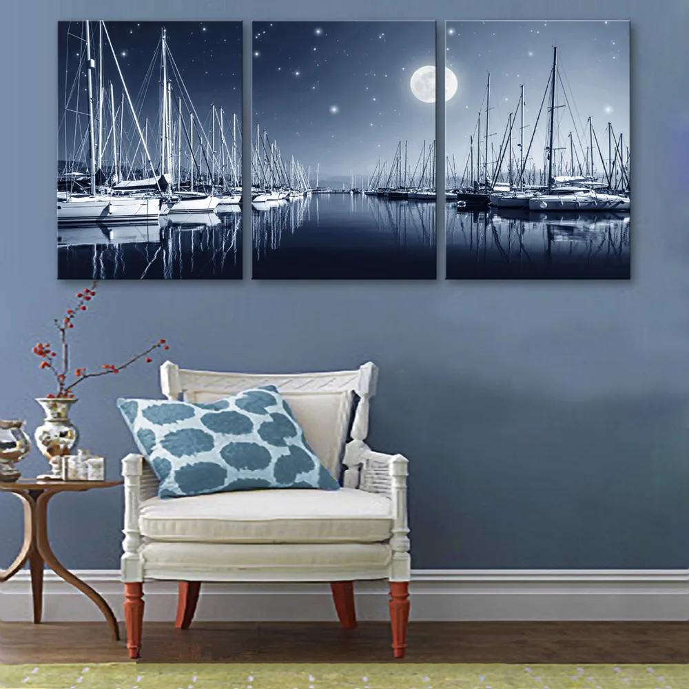 

Stretched Canvas Prints Boat LED Flashing Optical Fiber Print LED Wall Art LED Decorations