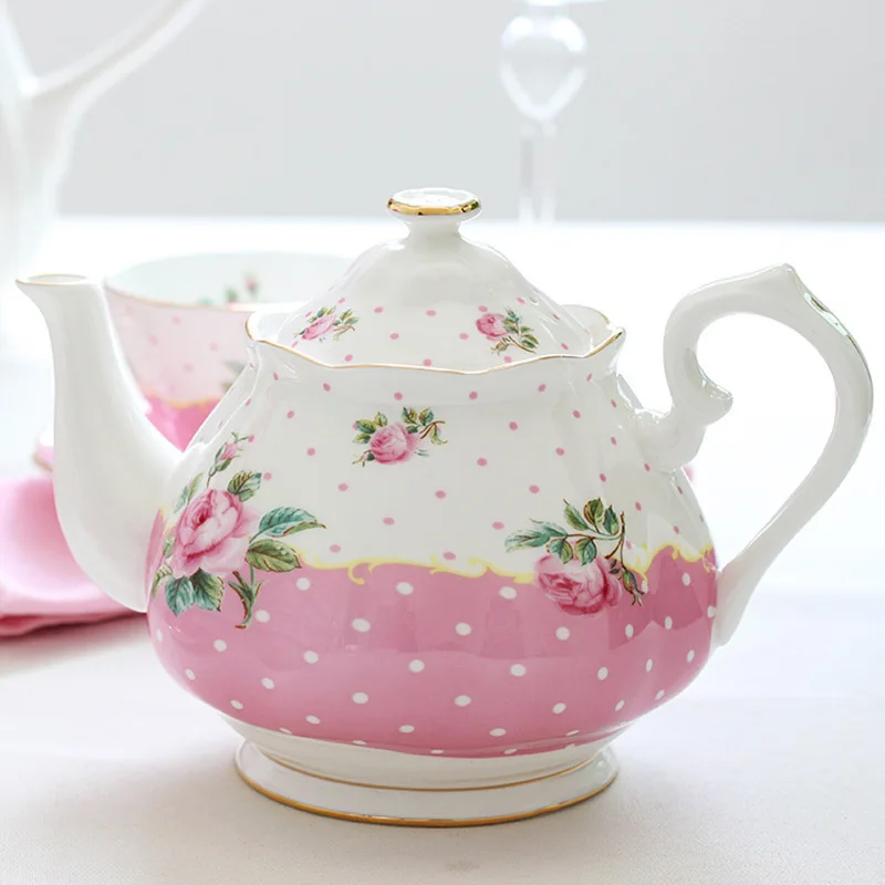 1000ML, real bone china long spout kettle, floral vintage painting