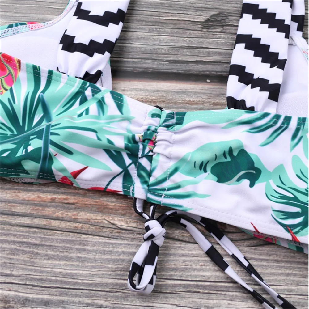 Wide Shoulder Strap Bikini Low Waist Hip Bikinis 2019 Mujer BrasilenO Cut Out Bathing Suits Print Wire Free Swimwear