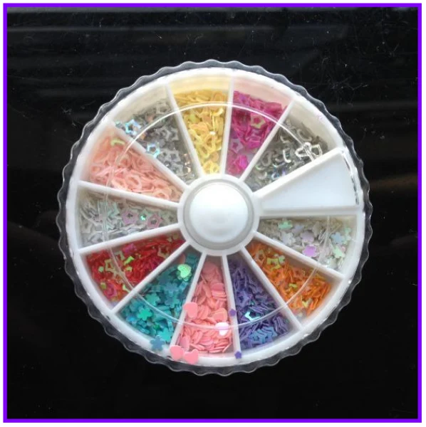 

1X Wheel Nail Art Rhinestones Decoration 3D 12 Design Mix Color Diamond Round Star Nail Studs AA009