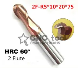 2f-r5*10*20*75, hrc60, материал из карбида, плоскоугольные Концевая фреза с четырьмя 2 каннелюра с 10 мм нанопокрытие использовать для