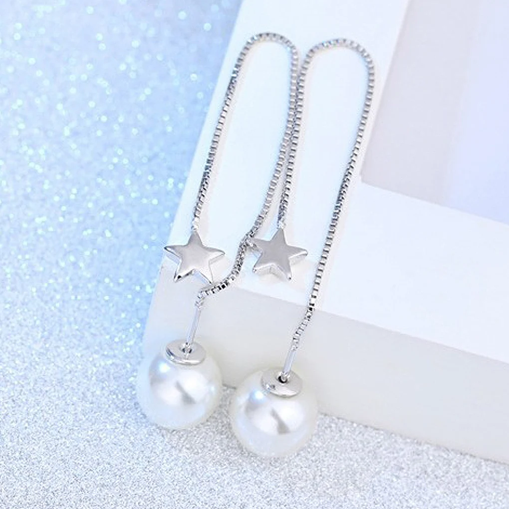 Popular Women Girls A Pair Simple Style Imitation Pearl Star Drop