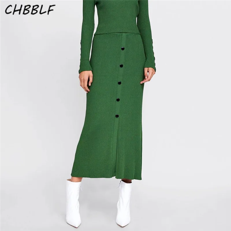 

CHBBLF women elegant solid color skirt faldas mujer button design high waist female casual streetwear chic skirts JIN1126