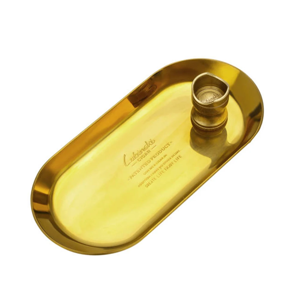 LUBINSKI золотой поднос для сигар и пепельница держатель комплект из двух предметов, Съемный и моющийся, упакован с Милая подарочная коробка