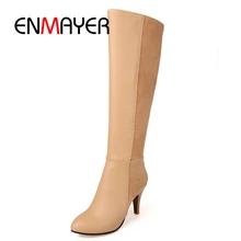 ENMAYER/, зимние женские теплые ботинки Martin с острым носком, на квадратном каблуке, без шнуровки, с коротким плюшем, на тонком высоком каблуке, ZYL162