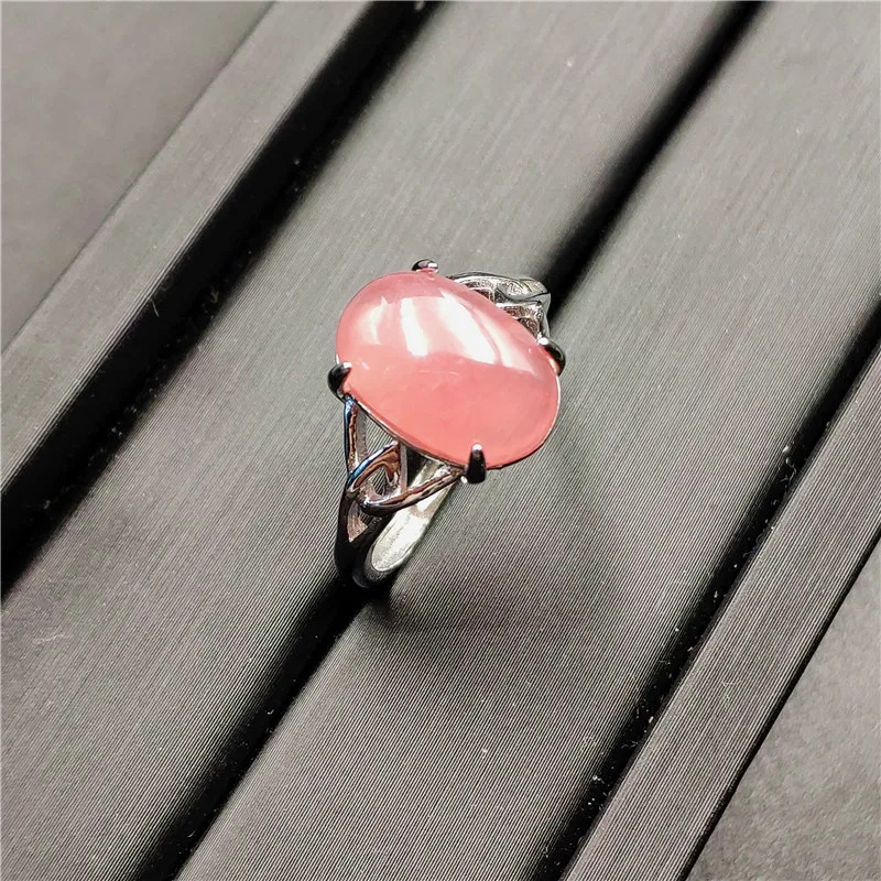 

Natural Pink Rhodochrosite Crystal Ring Men Woman Love Jewelry Gift 925 Sterling Silver 13x9mm Beads Rings AAAAA Drop Shipping