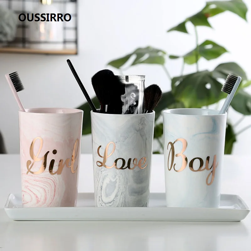 

Bathroom Sets Marble Toothbrush Cup Wash Tooth Mug Toothpaste Storage Box High Quality Ceramic Material Wash Cup W2988