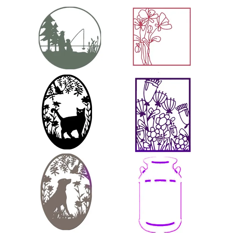 

Circle Fishing Oval Cat Dog Silhouette Flowers Frame New 2019 Metal Cutting Dies for DIY Scrapbooking Paper Cards Dies Crafts