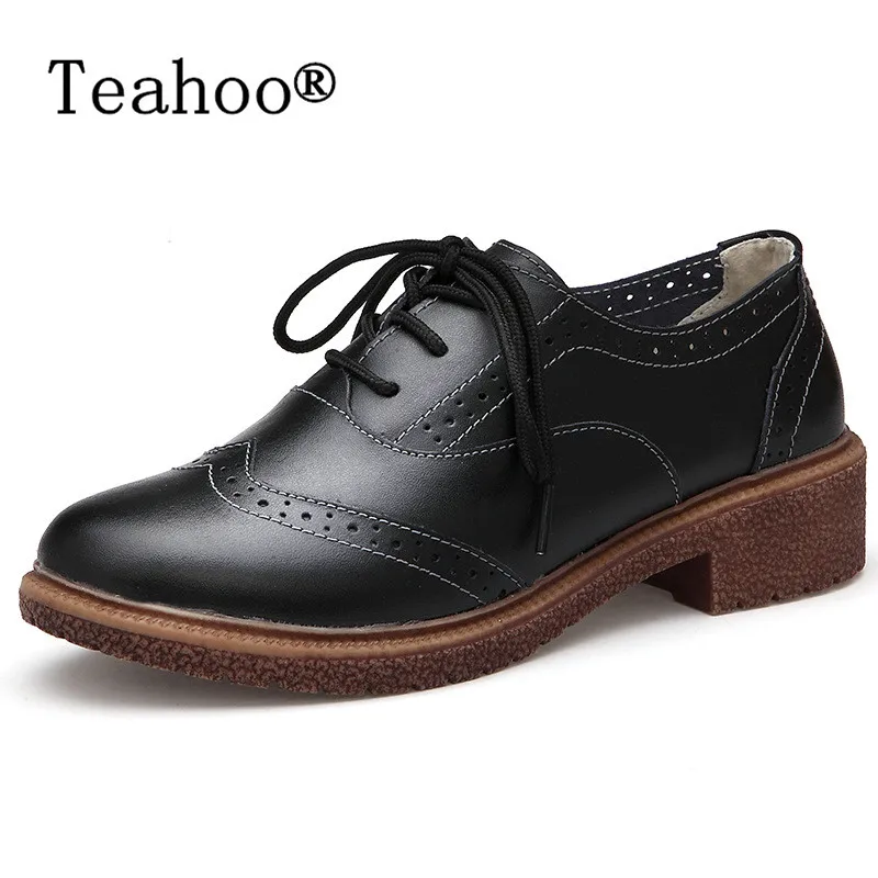 Retro Brogue Genuine PU Leather Woman Oxford Shoes British