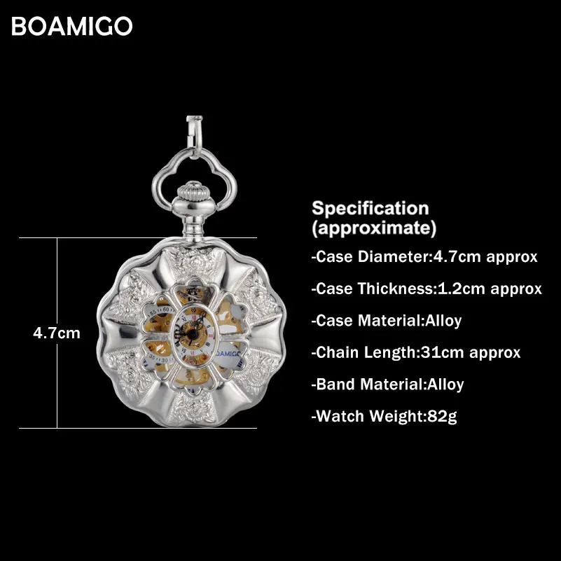 FOB мужские карманные часы Роскошные Механические часы BOAMIGO Бренд Скелет Римский номер часы цветок чехол подарок часы reloj hombre