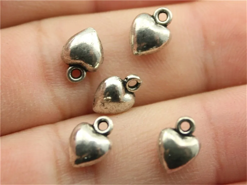 

WYSIWYG 12pcs 9x7x4mm 3 Colors Antique Gold Antique Silver Antique Bronze 3D Solid Heart Charms 3D Tiny Heart Charm