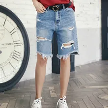 Fashion mid Waist Shorts for Women's Jeans loose Summer Womens Shorts ripped Pockets Big Size Denim Shorts