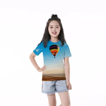 

2019 teens summer clothes t-shirt for boys or girls 3D hot air balloon print short-sleeved round neck t-shirt big kids hot sale