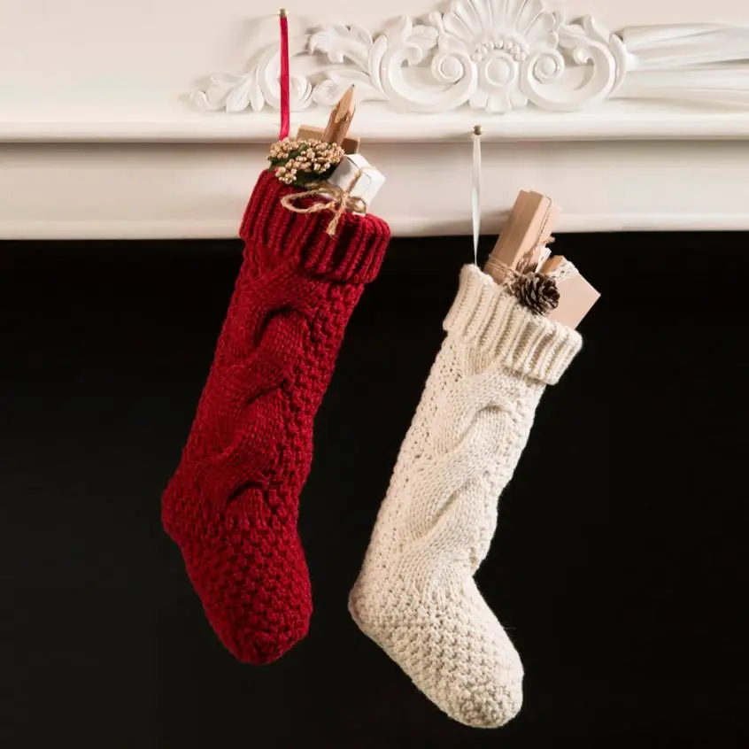 Woolen Yarn Stockings Sack Gift Filler Decoration Sock christmas