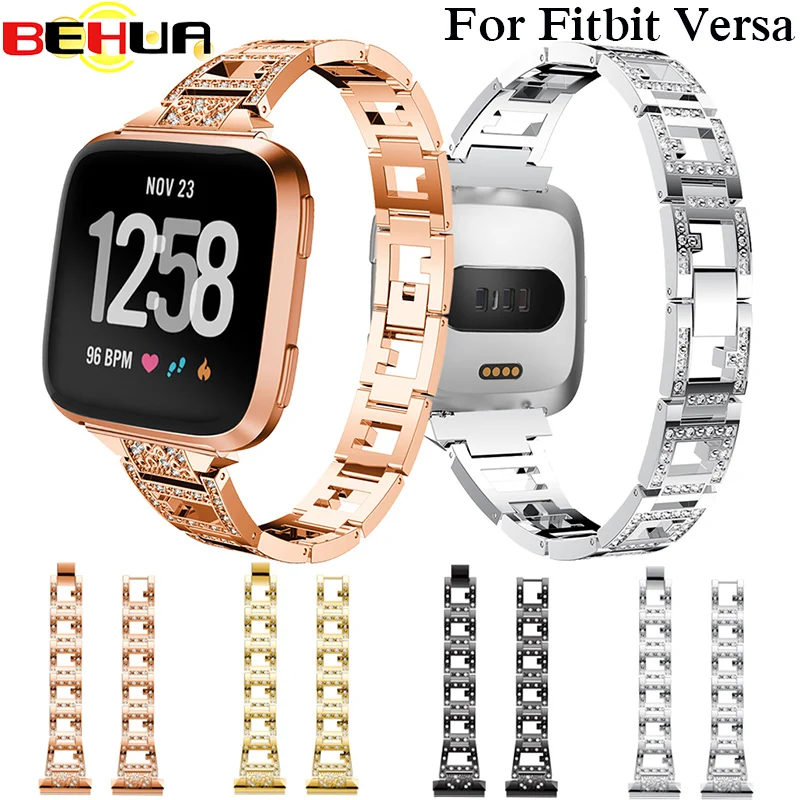 

Alloy Stainless Steel Watch Strap Replacement Watch Band Bracelet Belt for fitbit versa Smart Watch wristband with Rhinestone