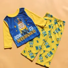 Children pajamas kids minions long sleeve pajamas set yellow color fleece sleepwear kids Christmas clothing 4
