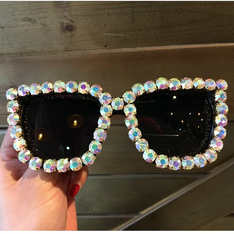 9 дизайн, роскошные солнцезащитные очки для женщин, квадратные Винтажные Солнцезащитные очки, блестящие стразы, солнцезащитные очки для женщин, большие размеры, модный оттенок UV400 - Цвет линз: AB color