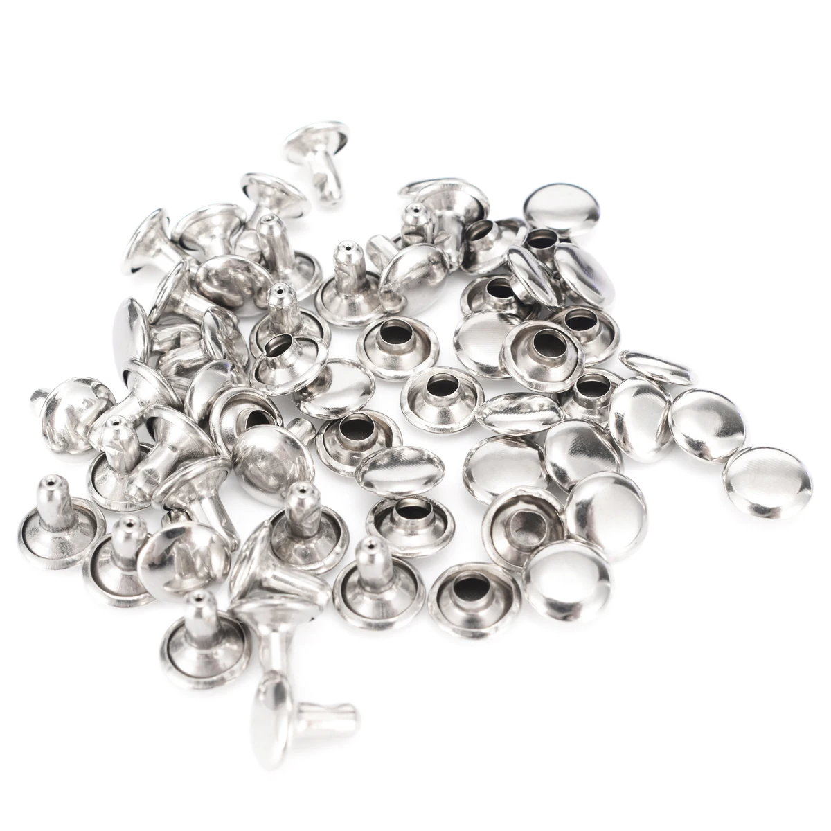 120 Set Silver + Bronze Rivets DIY Crafts Leather Repairing Rivets Tubular Metal Single with Fixing Tool Kit with Storage Box