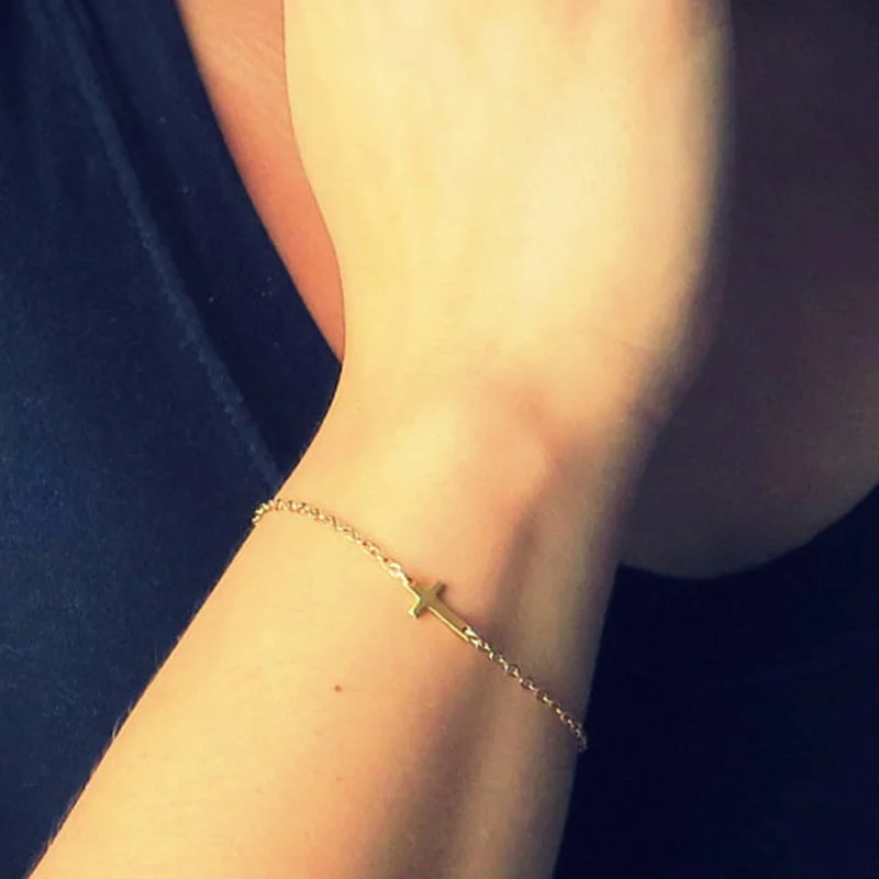 

Ufavoirte 2019 Fashionable cross Gold Color chain Bracelet for Woman Adjustable Simple Bracelets Woman Jewelry Party Gifts