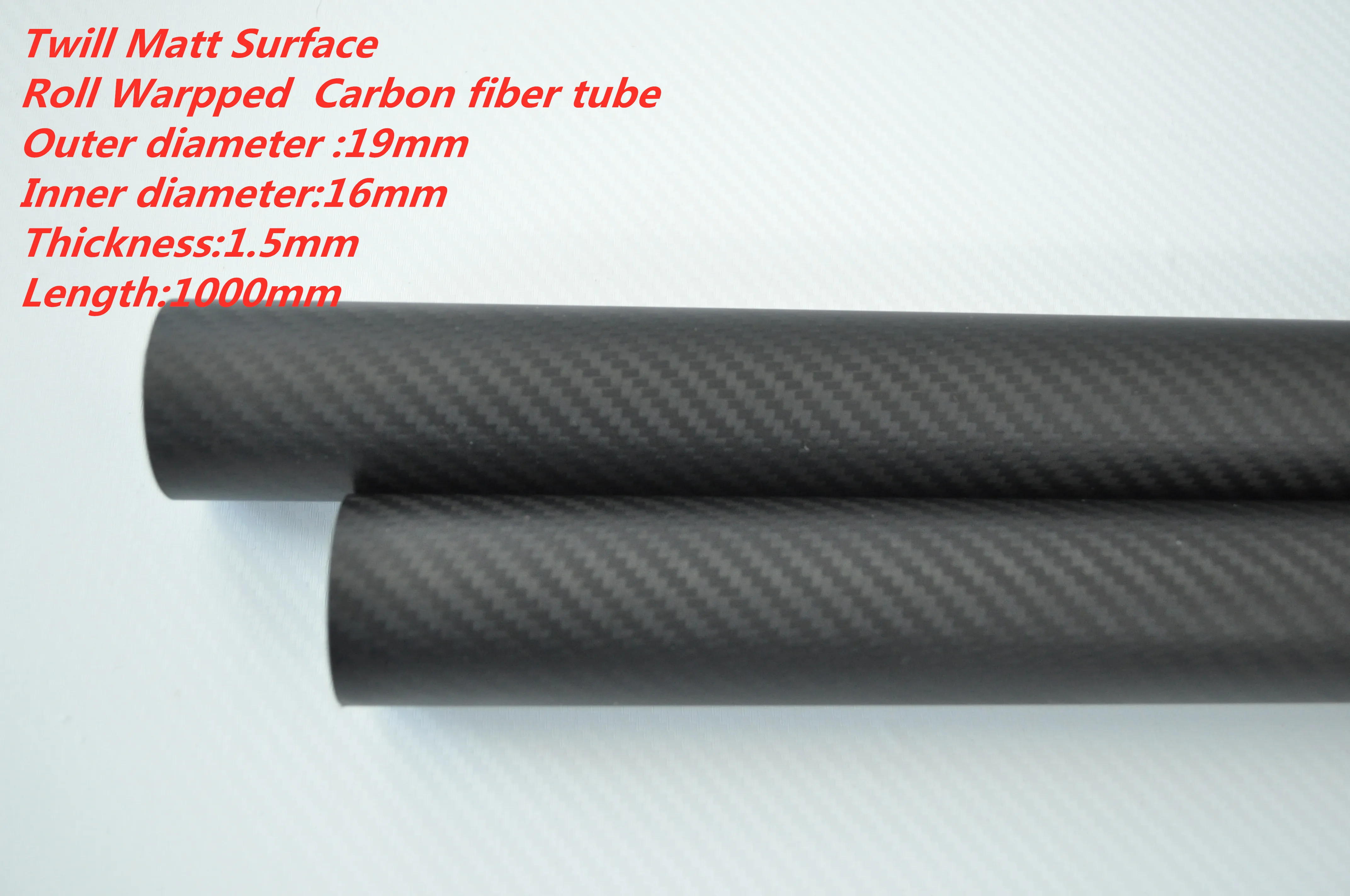 Roll Wrapped 1 x OD 16mm x ID 14mm x Length 500mm 3k Carbon Fiber Tube