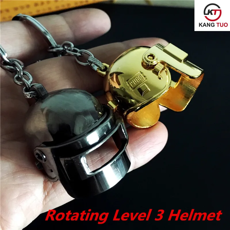 Game PUBG Rotating Level 3 Helmet Size 4*3.5cm PUBG Keychain alloy keyring For Cosplay Holder Key Chian Gifts Black Gold Color