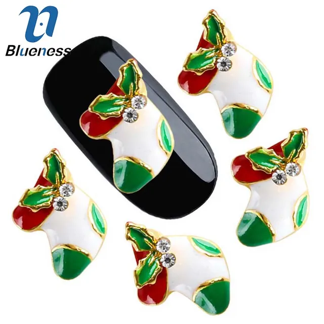 10pcs Lot Red And Green Sching Christmas Stockings Adhesives 10pcs Lot Red And Green Sching Christmas Stockings Adhesives Rhinestones For Manicure Nail Art
