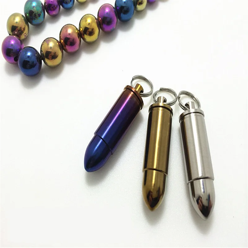 

Titanium Alloy Bullet Hollow Pendant Waterproof Pill Cases Sealed Box EDC Tools&Keychain&Emergency Kits for Outdoor Camping