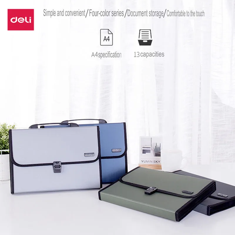 

Deli organ bag 13 grid A4 folder student paper business file transaction package multi-function meeting package5556 5236 5245