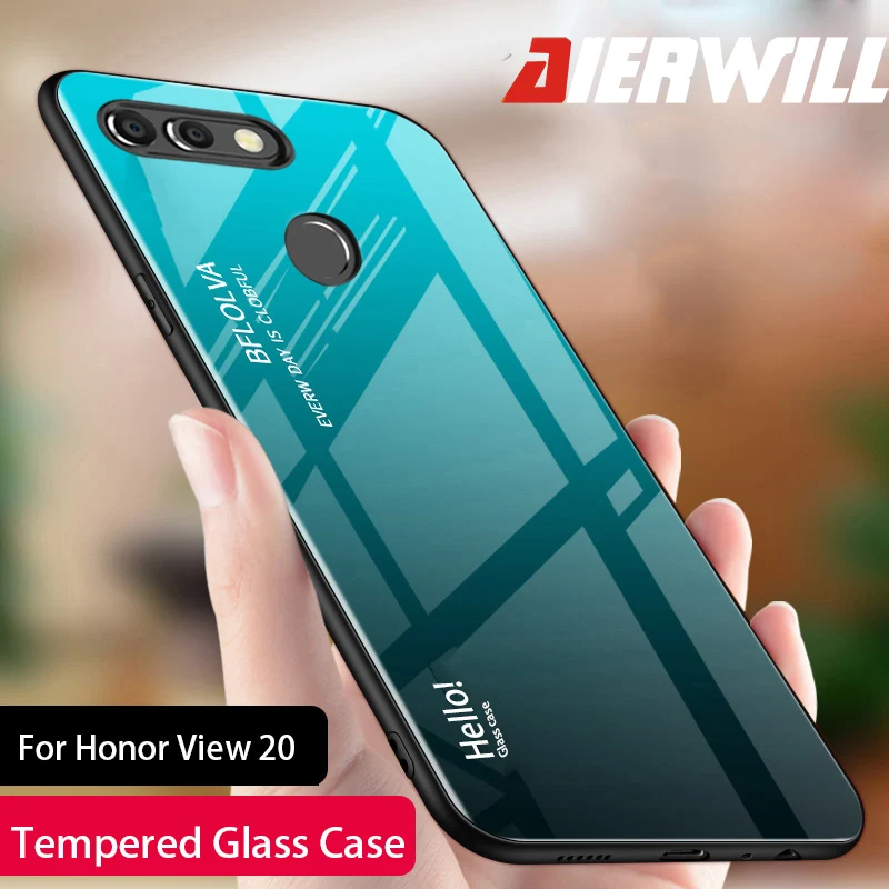Luxury Glass Case For Huawei Honor View 20 9H Tempered Silicone Cover Hybrid Back 2 Cases |