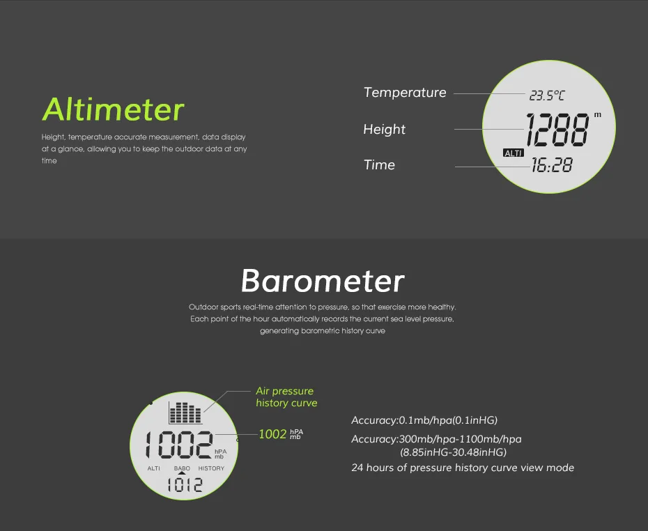 Универсальный электронный Рыбалка давление мужские карманные часы, высота, температура, запись погоды подсветка водостойкие часы