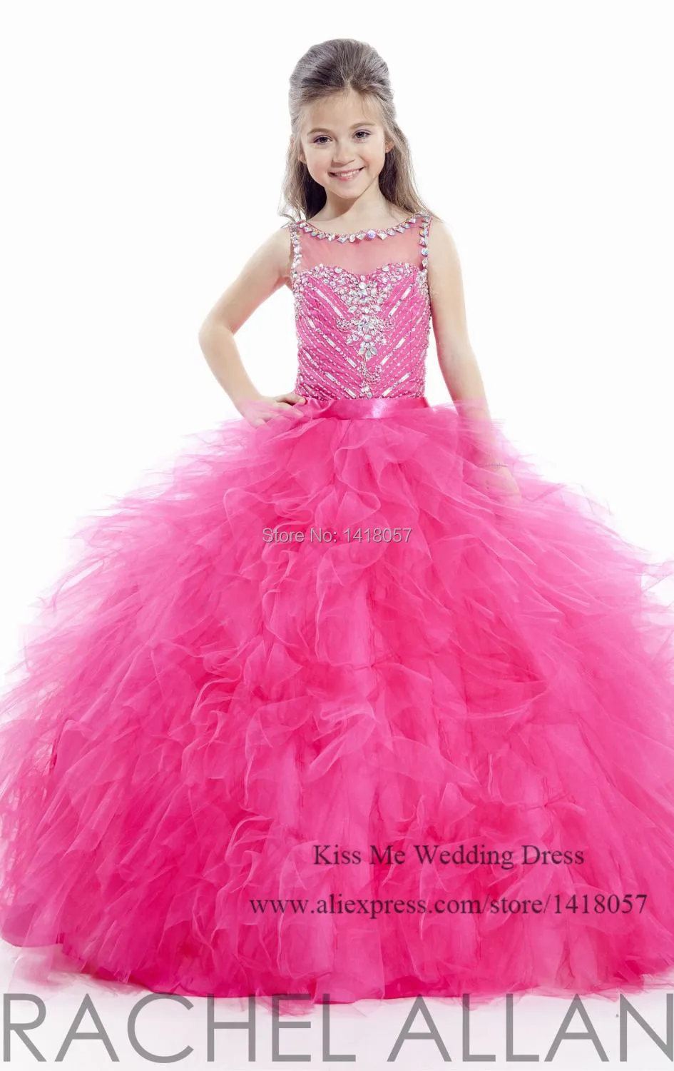 Lovely Sky Blue Fuschia Ball Gown Junior Girls Bridesmaid Dresses 2015