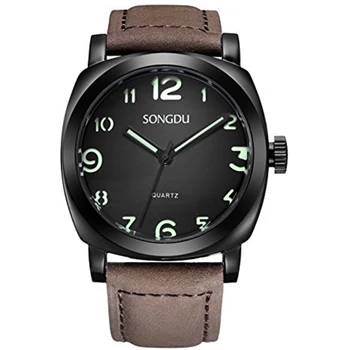 

SONGDU Men's Stylish Design Quartz Watch Green Numeral Leather Band