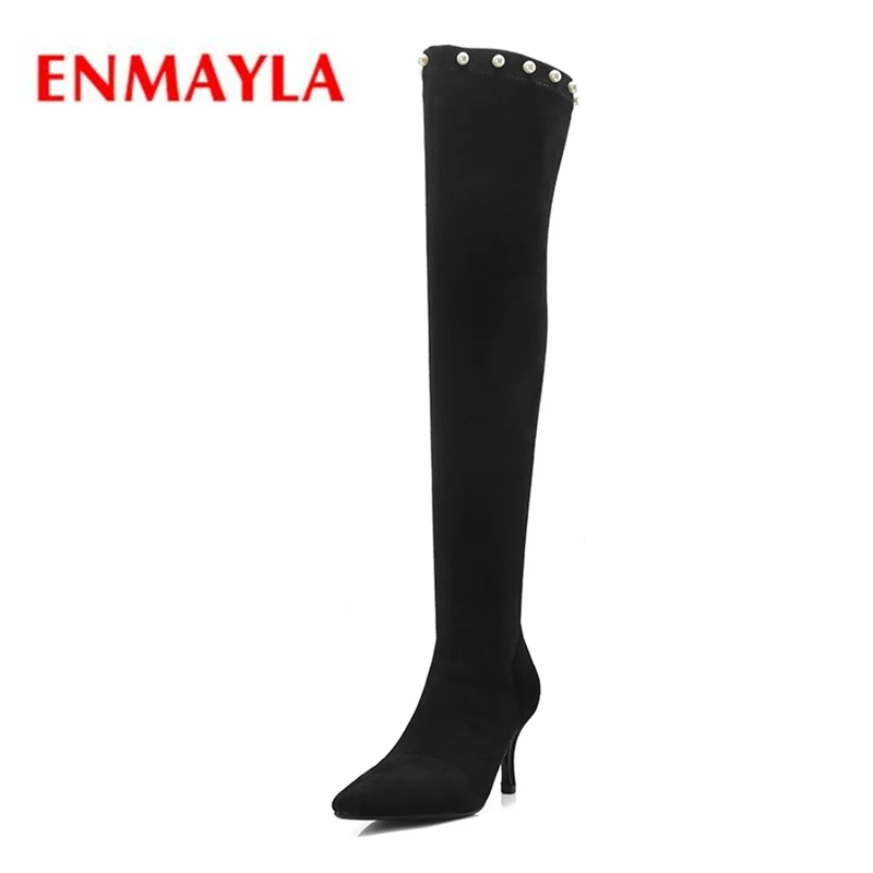 

ENMAYLA Kid Suede Over-the-Knee Zip Pointed Toe Winter Boots for Girls Botines Mujer 2018 Size 34-39 ZYL1406