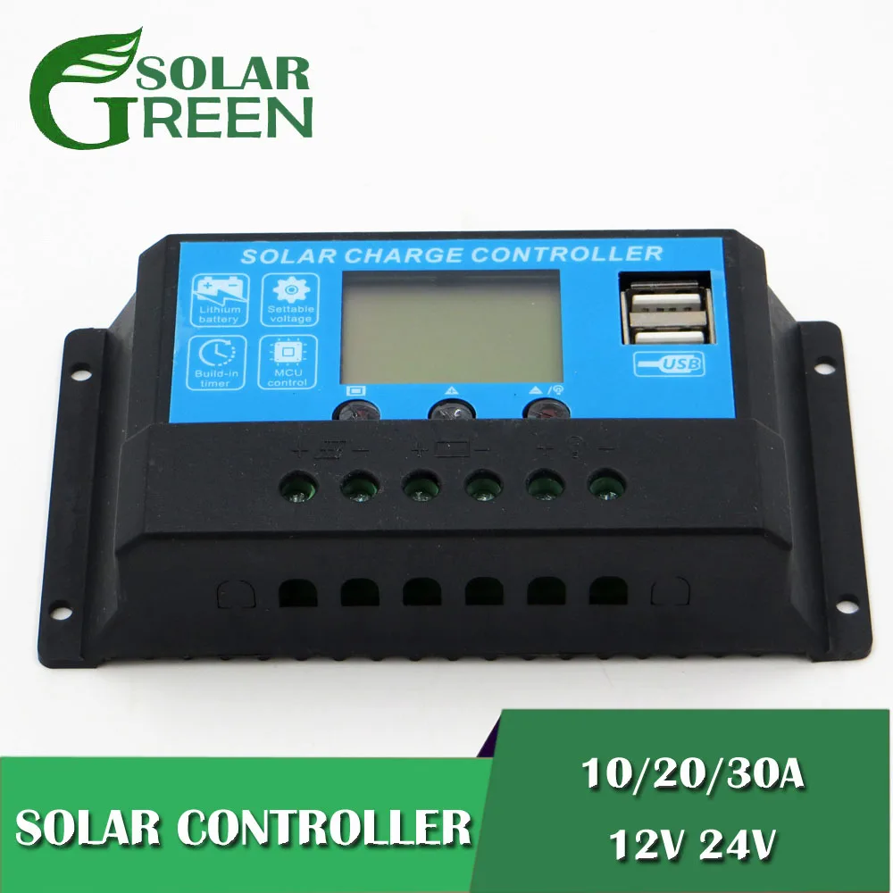 

12V/24V LCD display solar charger AGM GEL 10/20/30a 3.7V 3.2V 3S 4S Iron li-ion lithium battery charge controller USB