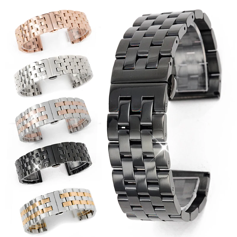 Shellhard 5 Colors Stainless Steel Watches Buckle Luxury Watch Band Strap Bracelet 20/22/24/26mm Replacement Solid Link Bracelet