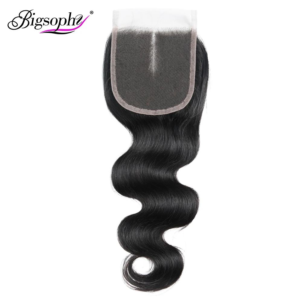 

Bigsophy Hair Mongolian Body Wave 4x4 Lace Closure 100% Human Remy Hair Extension Free Part Natural Color Lace Closure Human