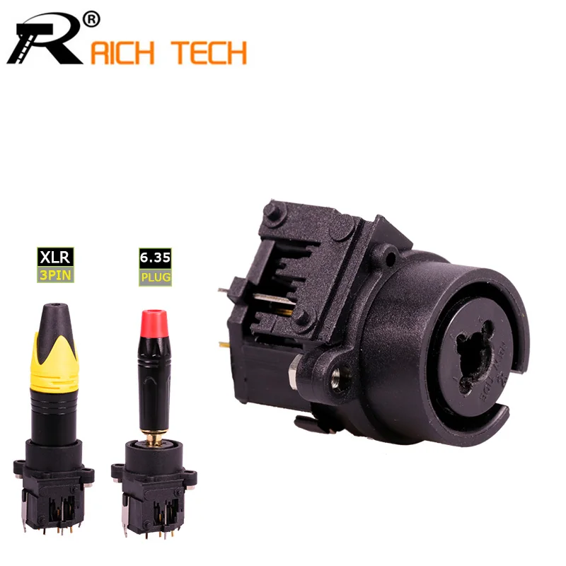 

1pc Straight XLR Connector Dual Functions 3Pin XLR Female Jack Socket Panel Mount+Audio Jack 6.35mm Female Speaker Plug