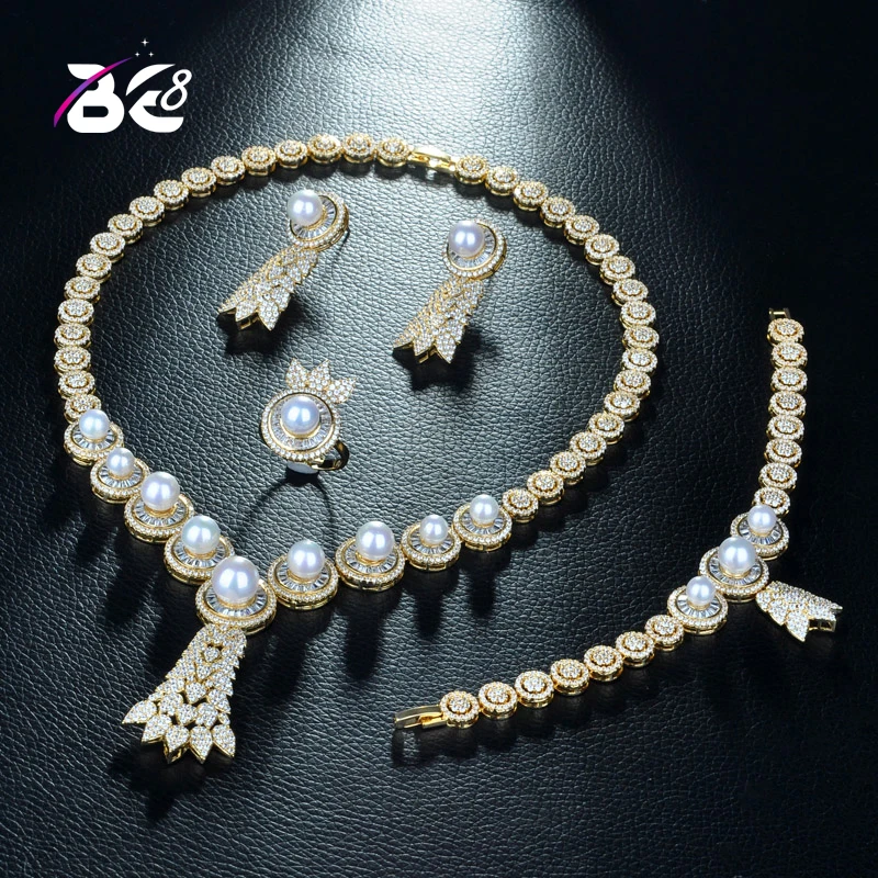 

Be 8 Brilliant 4 Pcs Earring Necklace Sets AAA CZ Bridal Wedding Gold Color Jewelry Sets for Women Gift Parure Bijoux Femme S296