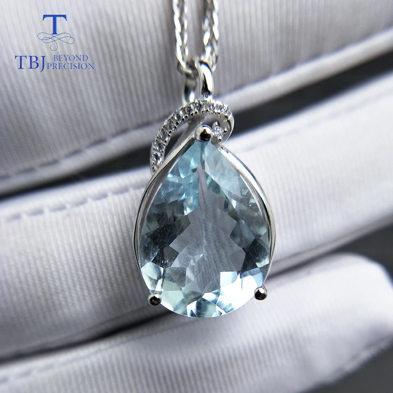 

TBJ,Luxury pear shape pendant with good color natural brazil aquamarine gemstone in 925 sterling silver luxury jewelry for women