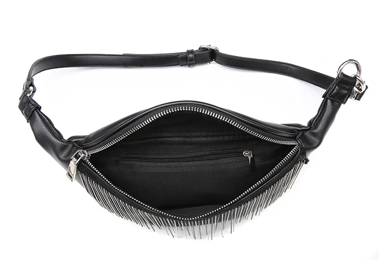 2019 классическая черная металлическая кисточка поясная сумка из искусственной кожи Женская поясная сумка Fanny Pack модный дизайн груди сумка