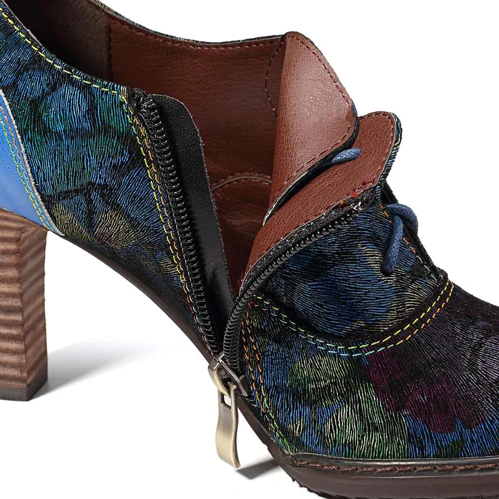 SOCOFY/туфли-лодочки в стиле ретро из натуральной кожи с разноцветным узором, на молнии, на шнуровке, винтажные Ботильоны на каблуке для женщин на весну
