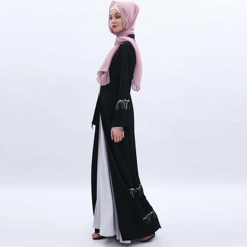 С блестками и с бахромой, с открытым Абаи кимоно, кардиган, Дубайский мусульманский хиджаб мусульманское платье Турция восточный женский